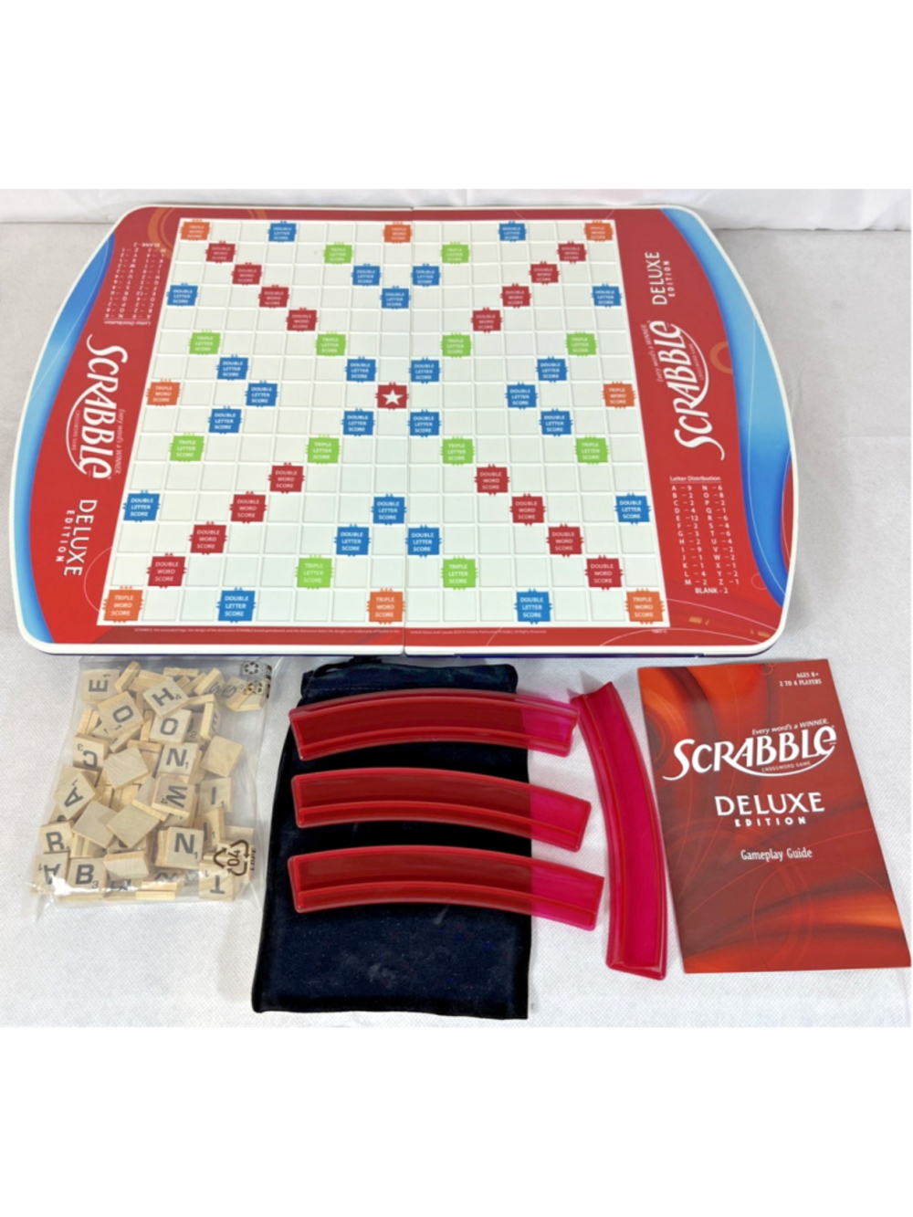 Scrabble Deluxe Edition Rotating Turntable Board Folding Travel Case 4 Racks Bag